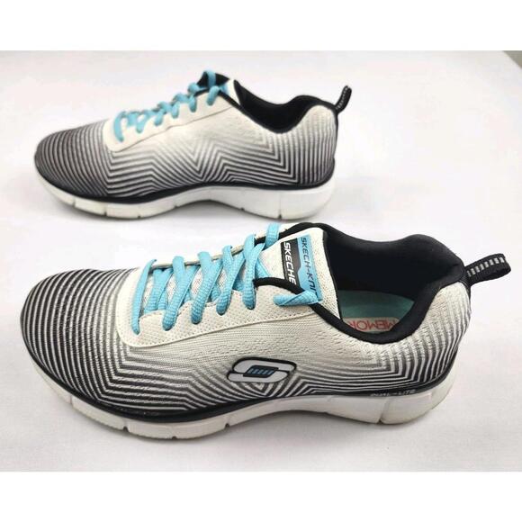 Skechers Womens 7.5 M Air Cooled Memory Foam Athletic Sneakers White Striped - Picture 4 of 9